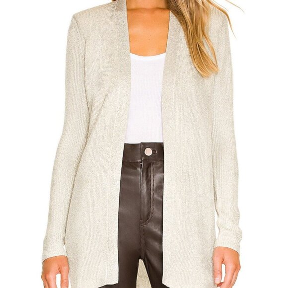 New L’AGENCE Rhea Tie Knit Long Line Metallic Gold Cardigan NWT Size Large - Picture 4 of 15